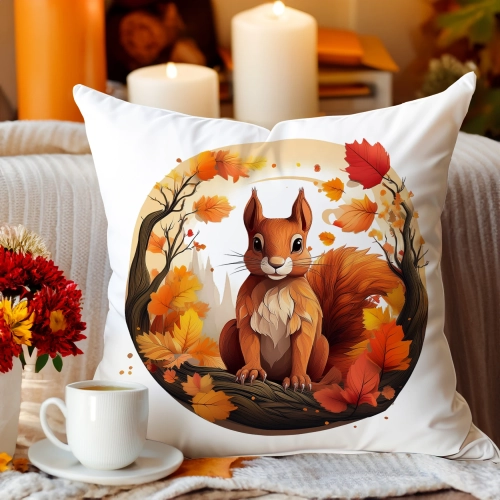 POSZEWKA DEKORACYJNA 40x40 JASIEK OZDOBNA JESIENNA WIEWIÓRKA