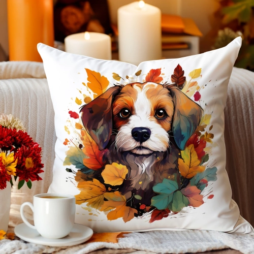POSZEWKA DEKORACYJNA JESIENNA VELVET 40x40 WELUROWA JESIEŃ PIES