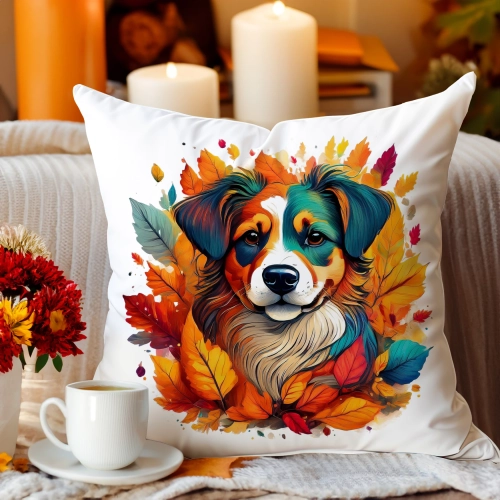POSZEWKA DEKORACYJNA JESIENNA VELVET 40x40 WELUROWA JESIEŃ PIES