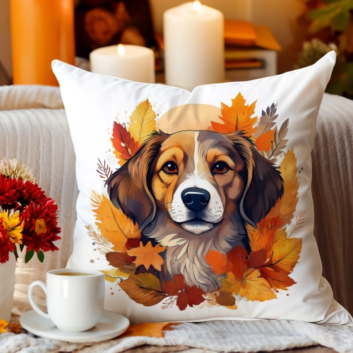 POSZEWKA DEKORACYJNA JESIENNA VELVET 40x40 WELUROWA JESIEŃ PIES