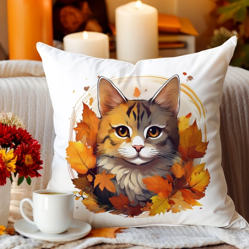 POSZEWKA DEKORACYJNA JESIENNA VELVET 40x40 WELUROWA JESIEŃ KOT