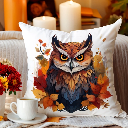 POSZEWKA DEKORACYJNA JESIENNA VELVET 40x40 WELUROWA JESIEŃ SOWA