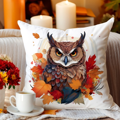 POSZEWKA DEKORACYJNA JESIENNA VELVET 40x40 WELUROWA JESIEŃ SOWA