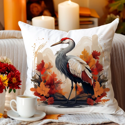 POSZEWKA DEKORACYJNA JESIENNA VELVET 40x40 WELUROWA JESIEŃ PTAK