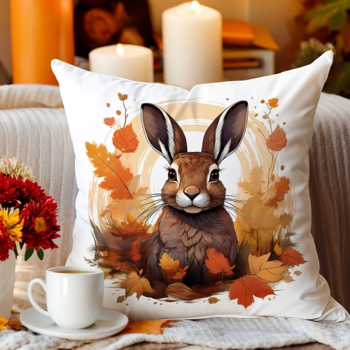 POSZEWKA DEKORACYJNA JESIENNA VELVET 40x40 WELUROWA JESIEŃ ZAJĄC