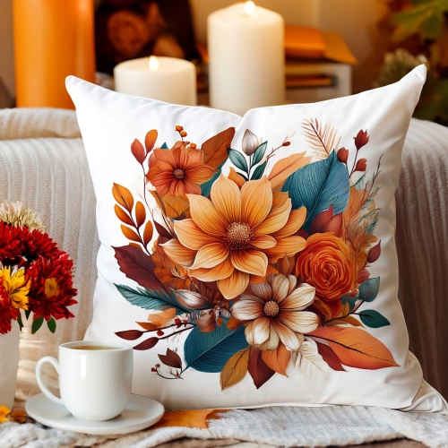 POSZEWKA DEKORACYJNA JESIENNA VELVET 40x40 WELUROWA JESIEŃ KWIATY