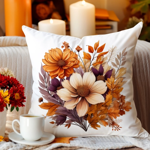 POSZEWKA DEKORACYJNA JESIENNA VELVET 40x40 WELUROWA JESIEŃ KWIATY