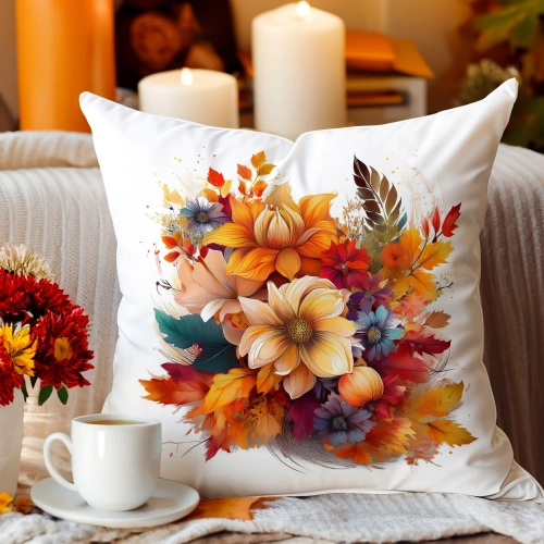 POSZEWKA DEKORACYJNA JESIENNA VELVET 40x40 WELUROWA JESIEŃ KWIATY