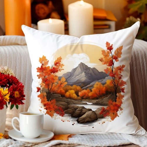 POSZEWKA DEKORACYJNA JESIENNA VELVET 40x40 WELUROWA JESIEŃ GÓRY