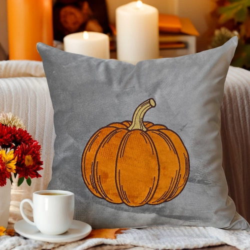 Jesienna poszewka dekoracyjna 40x40 cm z weluru z haftem i aplikacją dyni
