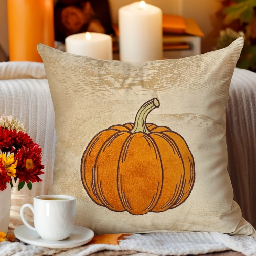 Jesienna poszewka dekoracyjna 40x40 cm z weluru z haftem i aplikacją dyni