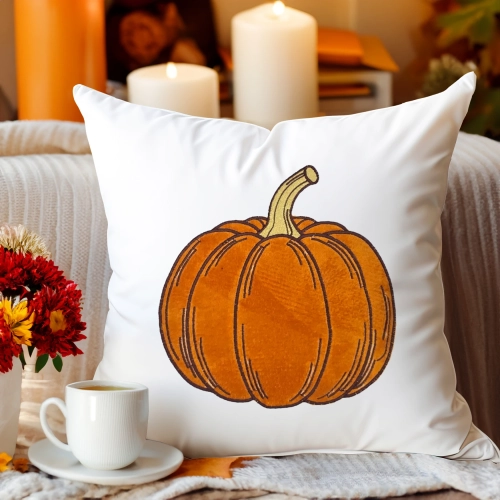 Jesienna poszewka dekoracyjna 40x40 cm z weluru z haftem i aplikacją dyni
