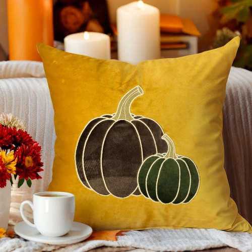 Polska poszewka dekoracyjna J&W z jesiennym haftem i aplikacjami dyni