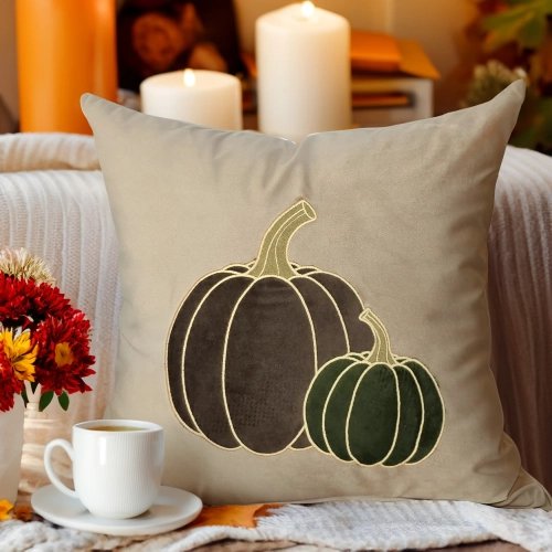 Polska poszewka dekoracyjna J&W z jesiennym haftem i aplikacjami dyni