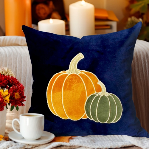 Polska poszewka dekoracyjna J&W z jesiennym haftem i aplikacjami dyni