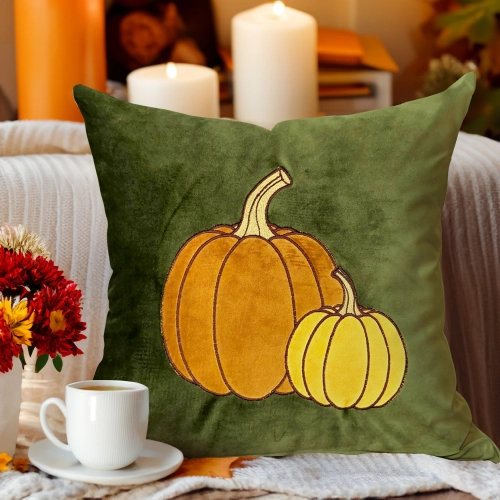 Polska poszewka dekoracyjna J&W z jesiennym haftem i aplikacjami dyni