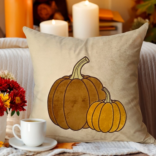 Polska poszewka dekoracyjna J&W z jesiennym haftem i aplikacjami dyni