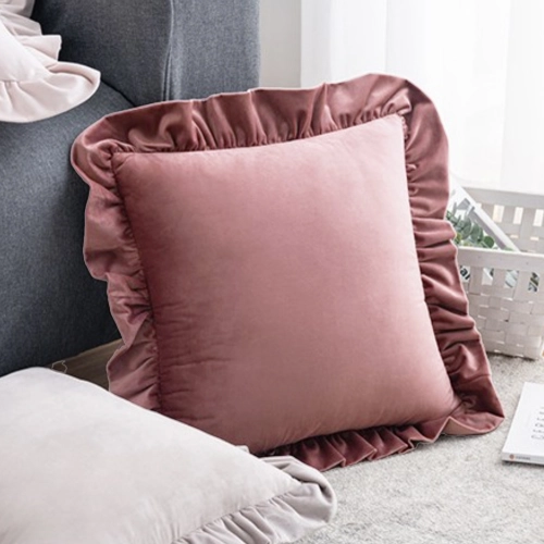 POSZEWKA DEKORACYJNA Z FALBANKĄ 40x40 VELVET JASIEK FALBANA PUDROWY RÓŻ