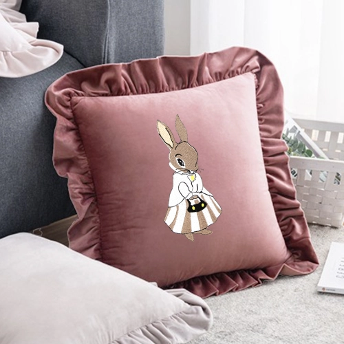 POSZEWKA DEKORACYJNA WIELKANOCNA Z HAFTEM 40x40 VELVET Z FALBANKĄ ZAJĄCZEK