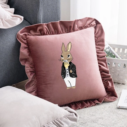 POSZEWKA DEKORACYJNA WIELKANOCNA Z HAFTEM 40x40 VELVET Z FALBANKĄ ZAJĄCZEK