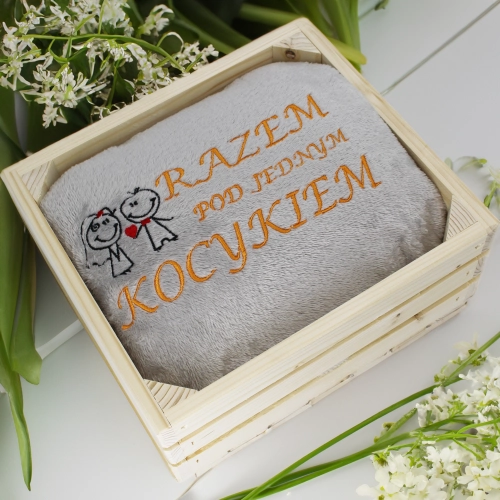 PREZENT ŚLUBNY ZESTAW KOC 160x200 + OZDOBNA SKRZYNKA