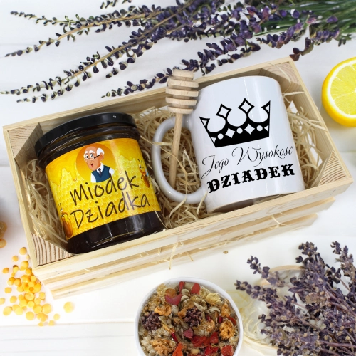 PREZENT DLA DZIADKA KOMPLET KUBEK MIÓD NATURALNY SKRZYNCE DZIADEK UPOMINEK