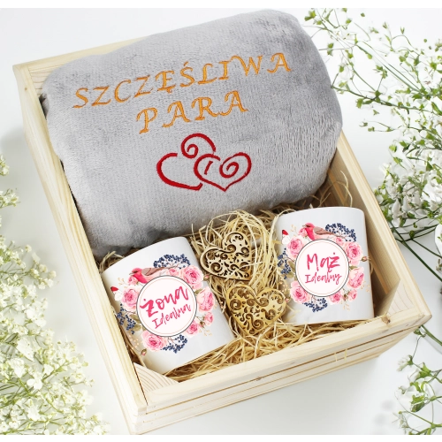 PREZENT ŚLUBNY ZESTAW KOC 160x200 + KUBKI ŻONA MĄŻ