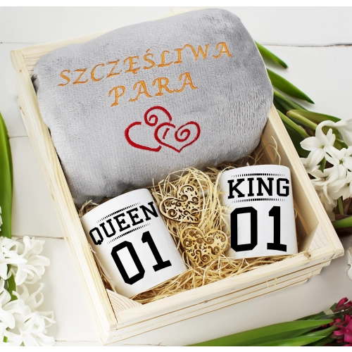 PREZENT ŚLUBNY ZESTAW KOC 160x200 + KUBKI ŻONA MĄŻ