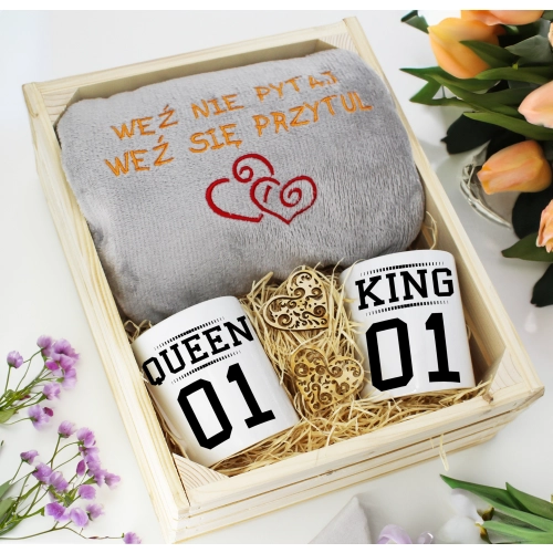 PREZENT ŚLUBNY ZESTAW KOC 160x200 + KUBKI ŻONA MĄŻ