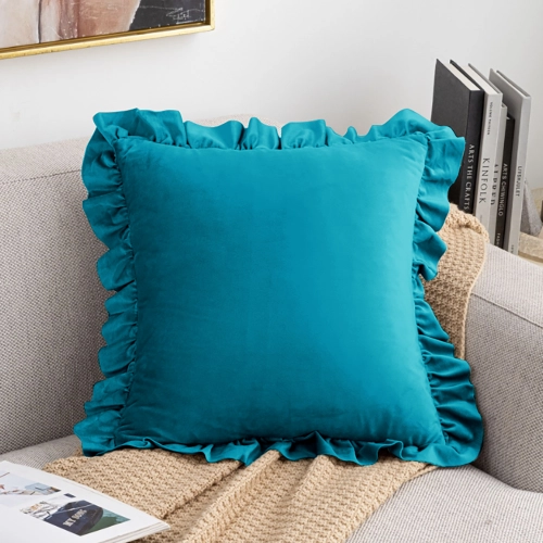 POSZEWKA DEKORACYJNA Z FALBANKĄ 40x40 VELVET JASIEK FALBANA TURKUS