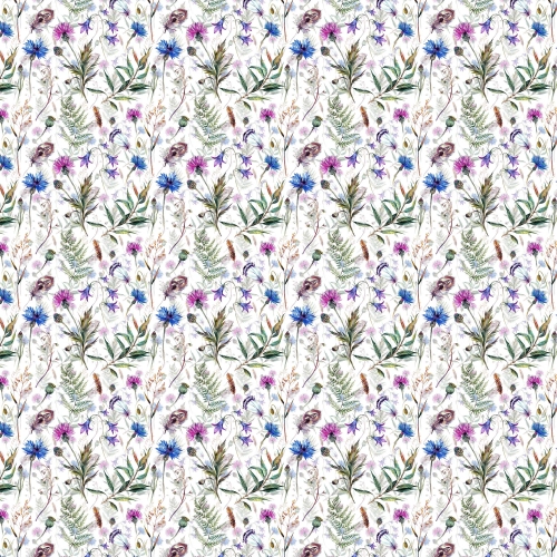 Tkanina bawełniana na metry wzór w polne kwiaty i chabry