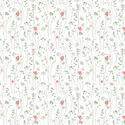 Tkanina bawełniana na metry wzór w subtelne różowe kwiaty i zielone gałązki