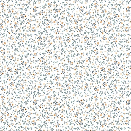 Tkanina bawełniana na metry wzór w sielskie kwiaty z pomarańczowym akcentem