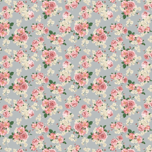 Tkanina bawełniana na metry wzór w romantyczne różowe róże na jasnoszarym tle