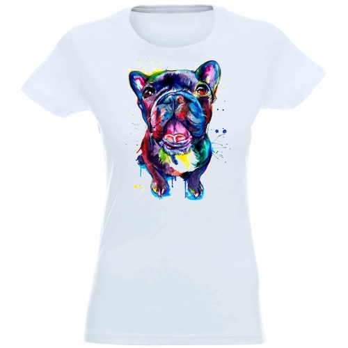 T-SHIRT KOSZULKA DAMSKA NADRUK BULDOG KOLOR
