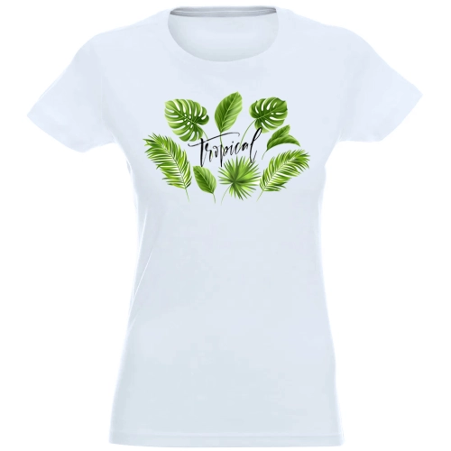T-SHIRT KOSZULKA DAMSKA NADRUK TROPICAL LIŚCIE