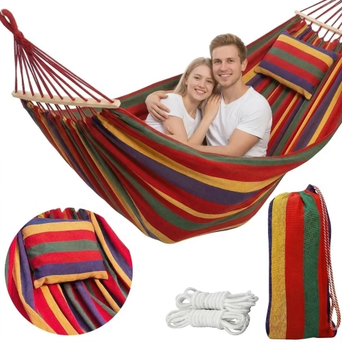 Kompletny zestaw hamak 2-osobowy XXL z poduszką pokrowcem i linkami