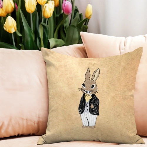 POSZEWKA DEKORACYJNA WELUROWA 40x40 Z HAFTEM WIELKANOCNA VELVET ZAJĄCZEK