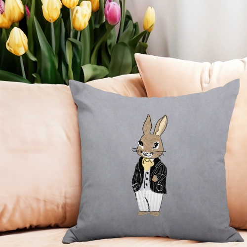 POSZEWKA DEKORACYJNA WELUROWA 40x40 Z HAFTEM WIELKANOCNA VELVET ZAJĄCZEK