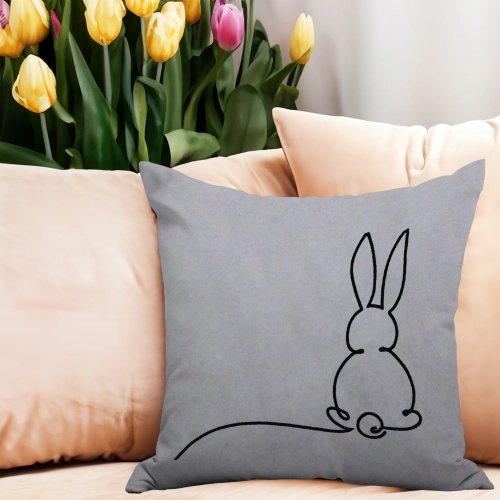 POSZEWKA DEKORACYJNA WELUROWA 40x40 Z HAFTEM WIELKANOCNA VELVET ZAJĄCZEK