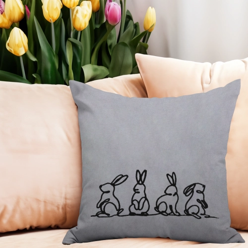 POSZEWKA DEKORACYJNA WELUROWA 40x40 Z HAFTEM WIELKANOCNA VELVET ZAJĄCZEK