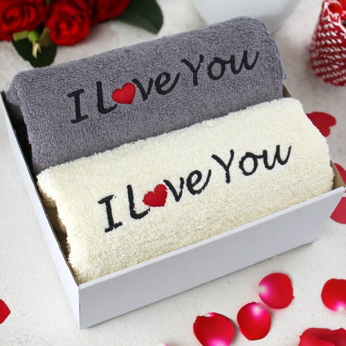 PREZENT NA WALENTYNKI KOMPLET RĘCZNIKÓW Z HAFTEM I LOVE YOU ZESTAW UPOMINEK