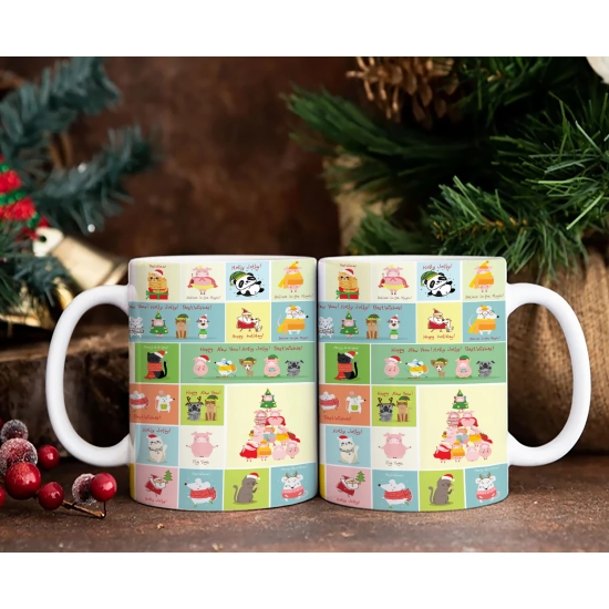 ŚWIĄTECZNY KOMPLET KUBKÓW 330ml NA PREZENT MIKOŁAJ ZESTAW W PUDEŁKU DRUK