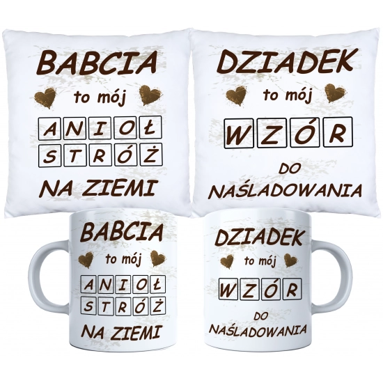 KOMPLET PREZENT DLA BABCI I DZIADKA PODUSZKA KUBEK BABCIA DZIADEK ZESTAW