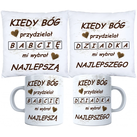 KOMPLET PREZENT DLA BABCI I DZIADKA PODUSZKA KUBEK BABCIA DZIADEK ZESTAW