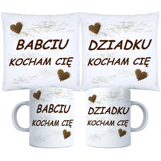 KOMPLET PREZENT DLA BABCI I DZIADKA PODUSZKA KUBEK BABCIA DZIADEK ZESTAW