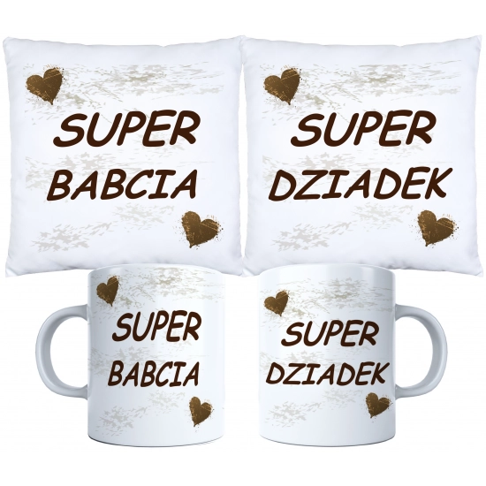 KOMPLET PREZENT DLA BABCI I DZIADKA PODUSZKA KUBEK BABCIA DZIADEK ZESTAW