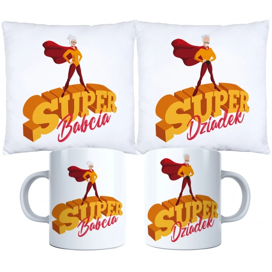 KOMPLET PREZENT DLA BABCI I DZIADKA PODUSZKA KUBEK BABCIA DZIADEK ZESTAW