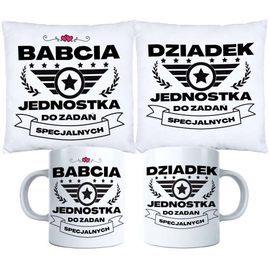 KOMPLET PREZENT DLA BABCI I DZIADKA PODUSZKA KUBEK BABCIA DZIADEK ZESTAW