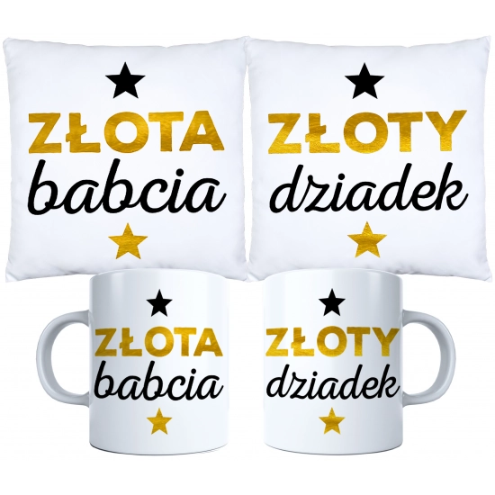 KOMPLET PREZENT DLA BABCI I DZIADKA PODUSZKA KUBEK BABCIA DZIADEK ZESTAW